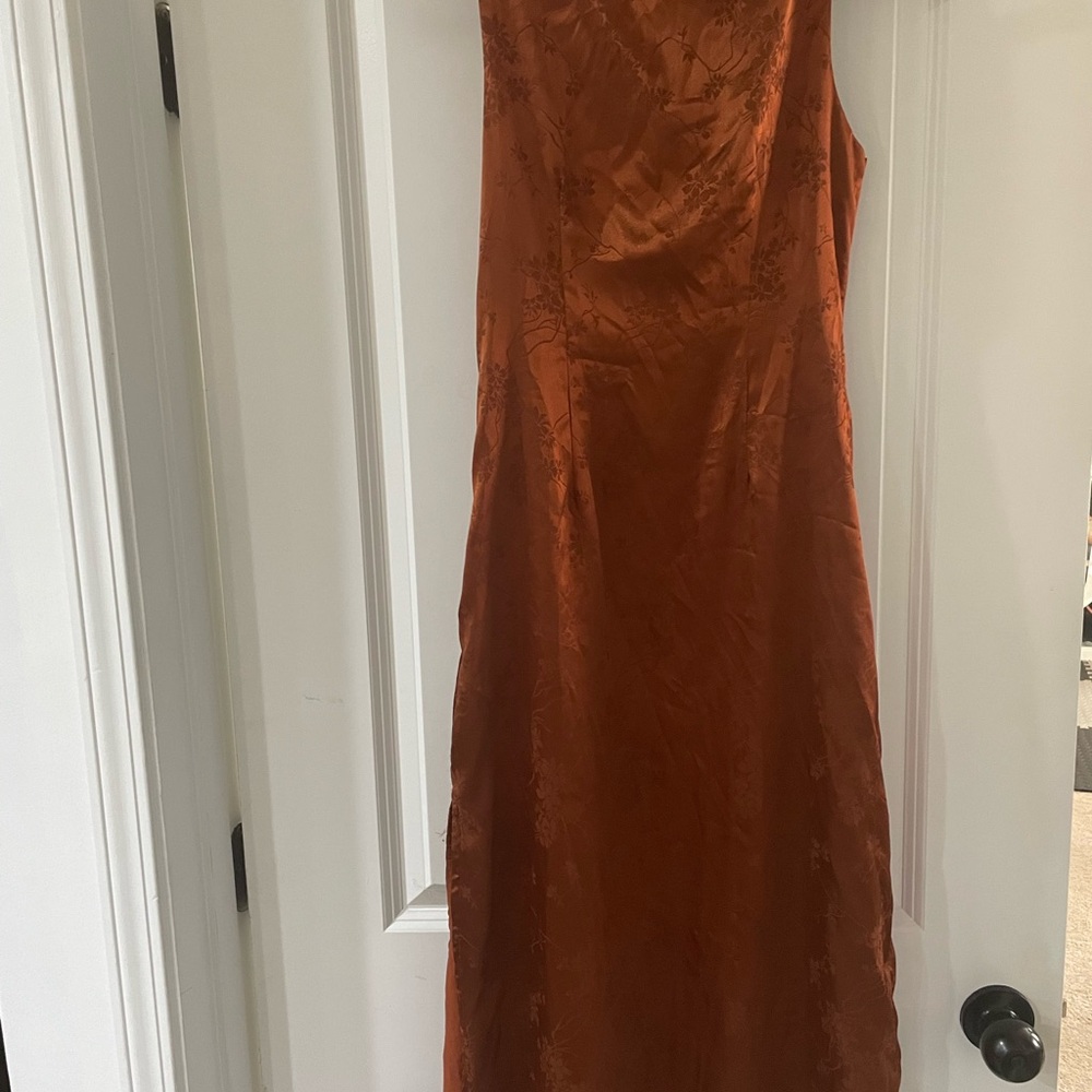 Lulu's Copper Satin Slip Midi Dress - Picture 6 of 8